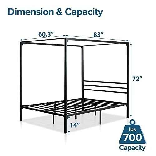 INUS Patricia Black Metal Canopy Platform Bed Frame / Mattress Foundation With Steel Slat Support / No Box Spring Needed / Easy Assembly, Queen 5 INUS Patricia Black Metal Canopy Platform Bed Frame / Mattress Foundation With Steel Slat Support / No Box Spring Needed / Easy Assembly, Queen - Image 3