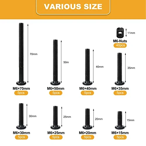 VIGRUE 80PCS Baby Bed Crib Metric Screws M6 X 15mm/ 20mm/ 25mm/ 30mm/ 35mm/ 40mm/ 50mm/ 70mm Black Hex Socket Cap Bolts Barrel Nuts Assortment Kit For Crib Baby Bed Furniture Hardware Cots And Chairs 3 VIGRUE 80PCS Baby Bed Crib Metric Screws M6 X 15mm/ 20mm/ 25mm/ 30mm/ 35mm/ 40mm/ 50mm/ 70mm Black Hex Socket Cap Bolts Barrel Nuts Assortment Kit For Crib Baby Bed Furniture Hardware Cots And Chairs