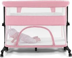Ihoming Baby Bassinet Bedside Sleeper, Baby Crib With Storage Basket, Easy Folding Bassinets, Adjustable Baby Bed For Infant Newborn, Pink -Delta Children Shop 41Bk9Bg75NL. AC