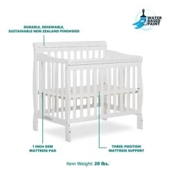 Dream On Me Aden 4-in-1 Convertible Mini Crib In White, Greenguard Gold Certified, Non-Toxic Finish, New Zealand Pinewood, With 3 Mattress Height Settings 16 Dream On Me Aden 4-in-1 Convertible Mini Crib In White, Greenguard Gold Certified, Non-Toxic Finish, New Zealand Pinewood, With 3 Mattress Height Settings -Delta Children Shop 41CU1bASg8L