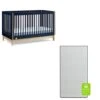 BabyGap By Delta Children Tate 4-in-1 Convertible Crib TrueSleep Crib And Toddler Mattress (Bundle), Navy/Natural