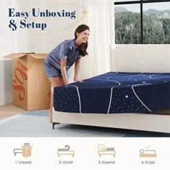 Queen Mattress, 12 Inch Hybrid Queen Size Mattress In A Box, Gel Memory Foam And Individual Pocket Spring For Cooling Sleep & Motion Isolation, Starry Night,Blue -Delta Children Shop 41ESERKysdL