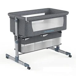 Bellababy Bedside Bassinet, Bedside Sleeper, Bedside Crib With Storage Basket, Easy Folding Portable Crib, Adjustable Portable Bed For Infant/Newborn (Dark Grey)