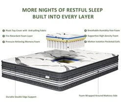 Queen Mattress 12 Inch, Memory Foam Hybrid Mattress, Queen Size Mattress In A Box, Individually Wrapped Coils, CertiPUR-US Certified, Medium Firm Mattress For Back Pain & Overweight