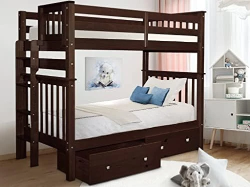 Tall Bunk Beds Twin Over Twin Mission Style With End Ladder And 2 Under Bed Drawers, White 9 Tall Bunk Beds Twin Over Twin Mission Style With End Ladder And 2 Under Bed Drawers, White - Image 7