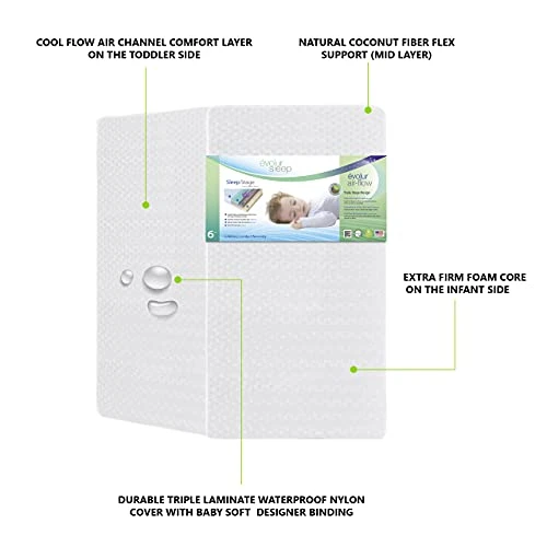 Evolur Sleep Triple Stage Crib Mattress Air Flow With Natural Fiber, Greenguard Gold Certified 5 Evolur Sleep Triple Stage Crib Mattress Air Flow With Natural Fiber, Greenguard Gold Certified - Image 3