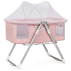 INFANS 2 In 1 Rocking Bassinet For Newborn Baby, One-Second Fold Travel Crib With Detachable & Thicken Mattress, Height Adjustable Legs, Mosquito Net, Cradle With Rock Mode & Stationary (Gray) -Delta Children Shop 41JZiqjXAnL