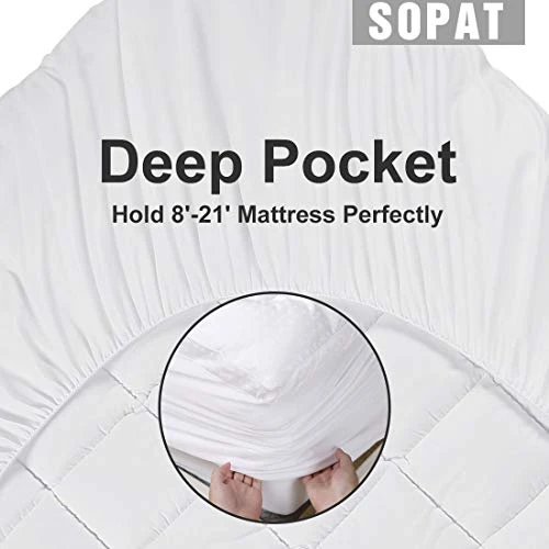 Extra Thick Mattress Topper Queen 400TC Cotton Pillow Top Breathable Mattress Pad Protector With 8-22" Deep Pocket Soft Down Alternative Fill Mattress Cover (60x80 Inches, White) 7 Extra Thick Mattress Topper Queen 400TC Cotton Pillow Top Breathable Mattress Pad Protector With 8-22" Deep Pocket Soft Down Alternative Fill Mattress Cover (60x80 Inches, White) - Image 5