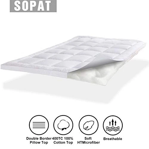 Extra Thick Mattress Topper Queen 400TC Cotton Pillow Top Breathable Mattress Pad Protector With 8-22" Deep Pocket Soft Down Alternative Fill Mattress Cover (60x80 Inches, White) 4 Extra Thick Mattress Topper Queen 400TC Cotton Pillow Top Breathable Mattress Pad Protector With 8-22" Deep Pocket Soft Down Alternative Fill Mattress Cover (60x80 Inches, White) - Image 2