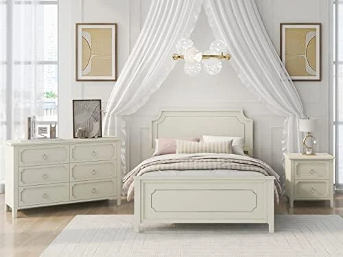 5-Piece Bedroom Furniture Set, Solid Wood Bedroom Set With King Size Platform Bed, Two Nightstands, 7-Drawer Dresser And 5-Drawer Double Chest (White) 15 5-Piece Bedroom Furniture Set, Solid Wood Bedroom Set With King Size Platform Bed, Two Nightstands, 7-Drawer Dresser And 5-Drawer Double Chest (White) - Image 13
