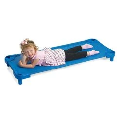 Children's Factory Angeles Value Line Standard Kids Naptime Cots For Indoor Sleeping, Stackable Toddler Nap Cots For Daycares - Set Of 4 - Assembled, Blue -Delta Children Shop 41MYKOeKwNL