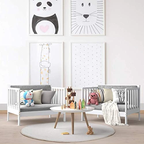 Costzon 2 In 1 Convertible Toddler Bed Frame, Converts To Two Chairs, Classic Wood Kids Bed W/Double Side Safety Guardrails, Footboard For Extra Safety, Fits Full Size Crib Mattress (White) 6 Costzon 2 In 1 Convertible Toddler Bed Frame, Converts To Two Chairs, Classic Wood Kids Bed W/Double Side Safety Guardrails, Footboard For Extra Safety, Fits Full Size Crib Mattress (White) - Image 4