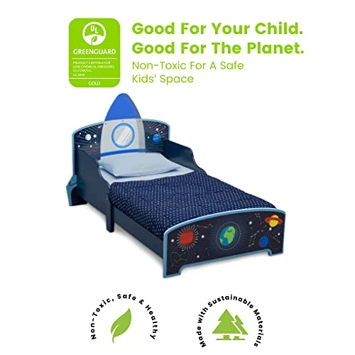Delta Children Space Adventures Rocket Ship Wood Toddler Bed - Greenguard Gold Certified, Blue 5 Delta Children Space Adventures Rocket Ship Wood Toddler Bed - Greenguard Gold Certified, Blue - Image 3