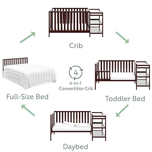 Storkcraft Pacific 4-in-1 Convertible Crib And Changer, Espresso Easily Converts To Toddler Bed, Day Bed Or Full Bed, 3 Position Adjustable Height Mattress 5 Storkcraft Pacific 4-in-1 Convertible Crib And Changer, Espresso Easily Converts To Toddler Bed, Day Bed Or Full Bed, 3 Position Adjustable Height Mattress - Image 3