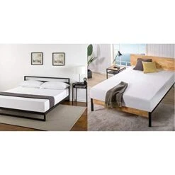 Trisha 7 Inch Platforma Bed Frame With Headboard/Mattress Foundation/Box Spring Optional/Wood Slat Support, Queen & Ultima 10"; Comfort Memory Foam Mattress, Queen