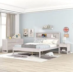 3-Piece Bedroom Set Queen Size Platform Bed Frame With Headboard, Two Nightstands, Wooden 3 Pieces Bedroom Sets For Adults, Champagne Silver -Delta Children Shop 41REf209H1L. AC