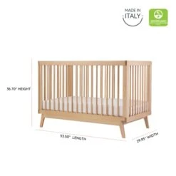Dadada Baby Soho 3-in-1 Convertible Crib – GREENGUARD Gold Certified, Made In Italy, Solid Beechwood – Adjustable Mattress Height, Modern Design 53.15 X 29.95 X 36.7 In 3 Colors (Natural) -Delta Children Shop 41RNatAGcPL