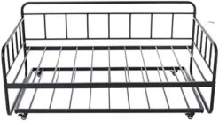 Full Daybed And Twin Size Trundle Bed Frame Set, Steel Slat Support, Black -Delta Children Shop 41SSIMz3aSL. AC