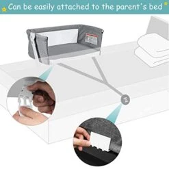 BABY JOY Baby Bassinet, Bedside Sleeper W/Wheels, Mattress & Cover, Straps, Mesh, 100lbs Weight Capacity, 8 Height Adjustable For Bed Sofa, Lightweight Bedside Bassinet For Baby Newborn Infant, Gray