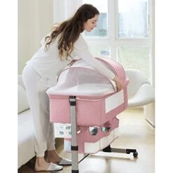 Ihoming Baby Bassinet Bedside Sleeper, Baby Crib With Storage Basket, Easy Folding Bassinets, Adjustable Baby Bed For Infant Newborn, Pink -Delta Children Shop 41UZLmE4cgL