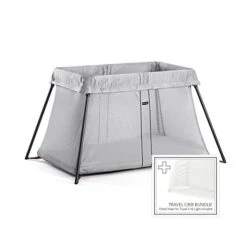 BabyBjörn BABYBJORN Travel Crib Light - Silver + Fitted Sheet Bundle Pack