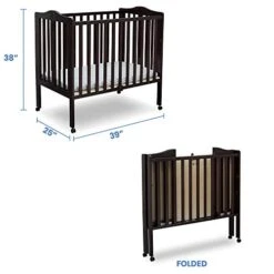 Delta Children Folding Portable Mini Baby Crib With 1.5-inch Mattress - Greenguard Gold Certified, Dark Chocolate -Delta Children Shop 41XgWj5vacL