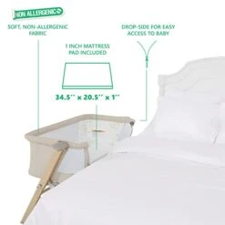 Evolur Stellar Bassinet And Bedside Sleeper, Easy To Fold And Carry, Lightweight And Portable Baby Bassinet, Height Adjustable, Mattress Pad Included, Beige -Delta Children Shop 41YKqHwSteL