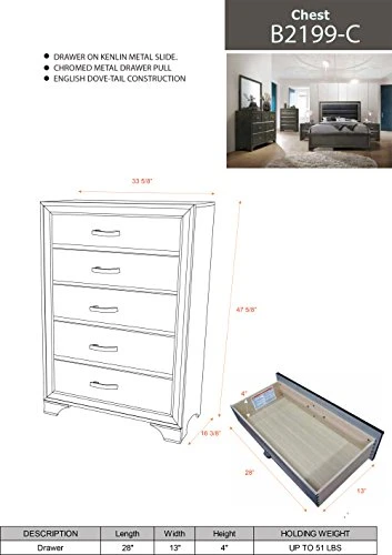 – 6-Piece Gray Wood With Faux Leather Headboard Queen Bedroom Set. Bed, Dresser, Mirror, Chest, 2 Night Stands 7 – 6-Piece Gray Wood With Faux Leather Headboard Queen Bedroom Set. Bed, Dresser, Mirror, Chest, 2 Night Stands - Image 5