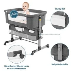 Nordmiex Bedside Sleeper Bedside Crib, Baby Bassinet 3 In 1 Travel Baby Crib Baby Bed With Breathable Net,Adjustable Portable Bed For Infant/Baby(Deep Grey) -Delta Children Shop 41YsvqWf6cL