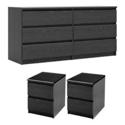 3 Piece Bedroom Set With 6 Drawer Double Dresser And Two 2 Drawer Nightstands In Black Woodgrain