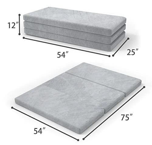 Full Tri Folding Mattress With Storage Bag Foam Topper 4" Thickness Floor Cot Mattress, Guset Bed With Removable&Machine Washable Cover And Lining, CertiPUR-US Certified, Full 54 X 75 Inch 4 Full Tri Folding Mattress With Storage Bag Foam Topper 4" Thickness Floor Cot Mattress, Guset Bed With Removable&Machine Washable Cover And Lining, CertiPUR-US Certified, Full 54 X 75 Inch - Image 2