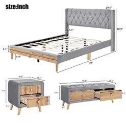 4-Pieces Modern Bedroom Set, Wooden Bedroom Furniture Sets With Queen Size Upholstered Platform Bed,2 Nightstands And 1 Storage Bench For Kids Teens Adults Bedroom -Delta Children Shop 41aWwB8L2LL 1