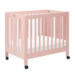 Babyletto Origami Mini Portable Crib Folding With Wheels In Washed Natural, 2 Adjustable Mattress Positions, Greenguard Gold Certified -Delta Children Shop 41aeRq7ZczL