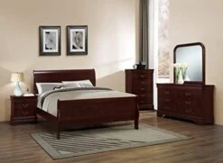 5pc Queen Size Sleigh Bedroom Set Louis Philippe Style In Cherry Finish (Cherry)