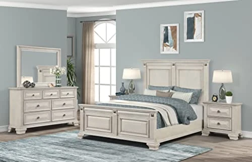 Va Wood Bedroom Set, Queen Panel Bed, Dresser, Mirror, Two Nightstands, Distressed Parchment 3 Va Wood Bedroom Set, Queen Panel Bed, Dresser, Mirror, Two Nightstands, Distressed Parchment