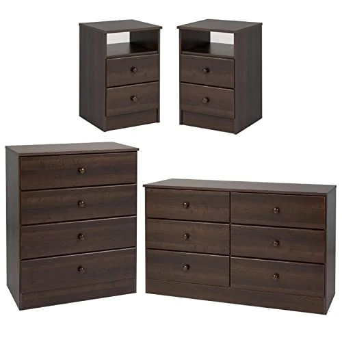 4-Piece Set With 2 Nightstands 6-Drawer Double Dresser And Chest 3 4-Piece Set With 2 Nightstands 6-Drawer Double Dresser And Chest