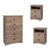 3 Piece Bedroom Set With Wooden 2 Nightstands And Chest In Drifted Gray