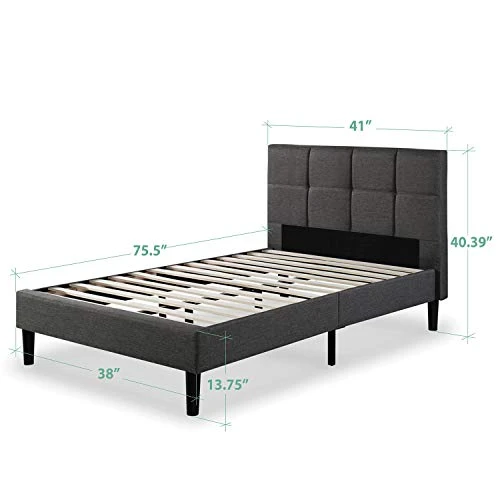 INUS Lottie Upholstered Platform Bed Frame / Mattress Foundation / Wood Slat Support / No Box Spring Needed / Easy Assembly, Grey, Twin 4 INUS Lottie Upholstered Platform Bed Frame / Mattress Foundation / Wood Slat Support / No Box Spring Needed / Easy Assembly, Grey, Twin - Image 2
