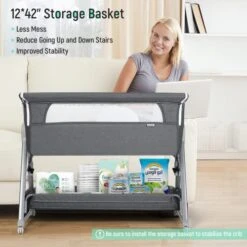 Cowiewie Baby Bassinet, Beside Sleeper For Baby Easy Folding Bedside Bassinet With Storage Basket And Wheels To Reduce Mom's Fatigue (Dark Grey) 2023 New -Delta Children Shop 41hnNgvD63L