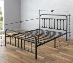 Vintage Queen Metal Bed Frame With Headboard And Footboard Platform/Wrought Iron/Heavy Duty/Solid Metal Slat/Textured Black/No Box Spring Needed/Industrial & Farmhouse -Delta Children Shop 41jbnJuL1BL