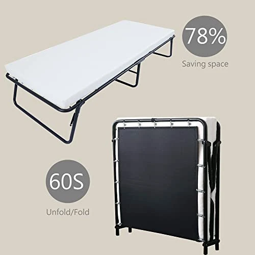 Rollaway Guest Bed Cot Fold Out Bed - Portable Folding Bed Frame With Thick Memory Foam Mattress For Spare Bedroom & Office White+Hanging Storage Bag(L) 4 Rollaway Guest Bed Cot Fold Out Bed - Portable Folding Bed Frame With Thick Memory Foam Mattress For Spare Bedroom & Office White+Hanging Storage Bag(L) - Image 2