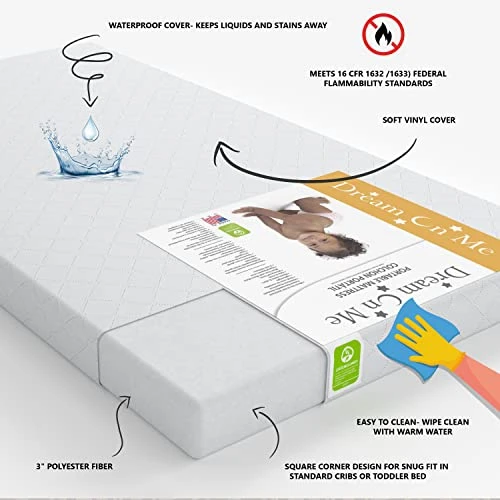 Dream On Me Sunset 3” Extra Firm Fiber Crib Mattress, Greenguard Gold Certified, Waterproof Vinyl Cover, Baby Mattresses For Cribs, Fits Mini And Portable Cribs 5 Dream On Me Sunset 3” Extra Firm Fiber Crib Mattress, Greenguard Gold Certified, Waterproof Vinyl Cover, Baby Mattresses For Cribs, Fits Mini And Portable Cribs - Image 3