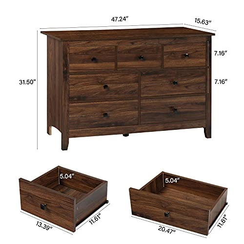 Dresser And Night Stand With Drawers - 3 Pieces Wooden Bedroom Set, 7-Drawer Chest Of Drawers And Nightstands Set, Brown Wood Grain 4 Dresser And Night Stand With Drawers - 3 Pieces Wooden Bedroom Set, 7-Drawer Chest Of Drawers And Nightstands Set, Brown Wood Grain - Image 2