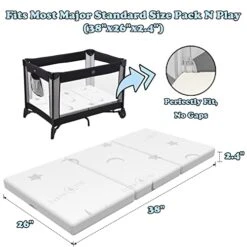 Home4me Pack And Play Mattress 38" X 26"x 2.4'', Portable Trifold Pack N Play Mattress Pad, Waterproof Dual Sided (Firm&Soft) Mini Crib Mattress, Toddler Memory Foam Mattress Pad For Play Pen