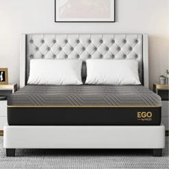 EGOHOME 12 Inch Queen Copper Gel Memory Foam Mattress, Therapeutic Mattress For Back Pain Relief, Cooling Gel Double Mattress Bed In A Box, Made In USA, CertiPUR-US Certified, 60”x80”x12”, Black