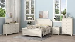 3-Piece Bedroom Set Queen Size Platform Bed Frame With Headboard, Two Nightstands, Wooden 3 Pieces Bedroom Sets For Adults, Champagne Silver -Delta Children Shop 41n ASH2pjL. AC