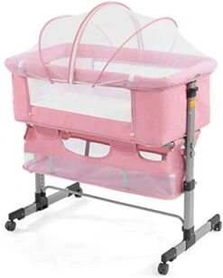 Nordmiex Bedside Sleeper Bedside Crib, Baby Bassinet 3 In 1 Travel Baby Crib Baby Bed With Breathable Net,Adjustable Portable Bed For Infant/Baby(Deep Grey) -Delta Children Shop 41nK8au0sL. AC