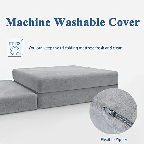Full Tri Folding Mattress With Storage Bag Foam Topper 4" Thickness Floor Cot Mattress, Guset Bed With Removable&Machine Washable Cover And Lining, CertiPUR-US Certified, Full 54 X 75 Inch 5 Full Tri Folding Mattress With Storage Bag Foam Topper 4" Thickness Floor Cot Mattress, Guset Bed With Removable&Machine Washable Cover And Lining, CertiPUR-US Certified, Full 54 X 75 Inch - Image 3