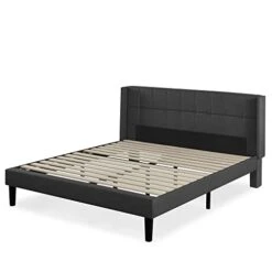 INUS Dori Upholstered Platform Bed Frame With Wingback Headboard / Mattress Foundation / Wood Slat Support / No Box Spring Needed / Easy Assembly, King