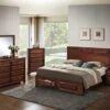 Oakland 139 Antique Oak Finish Wood Bed Room Set, Queen Storage Bed, Dresser, Mirror, Night Stand, Chest